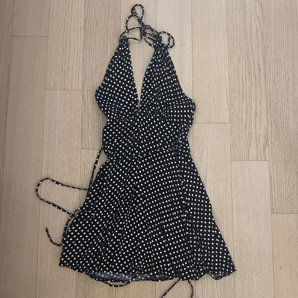ASOS size 4 halter open back minidress - black with white dot